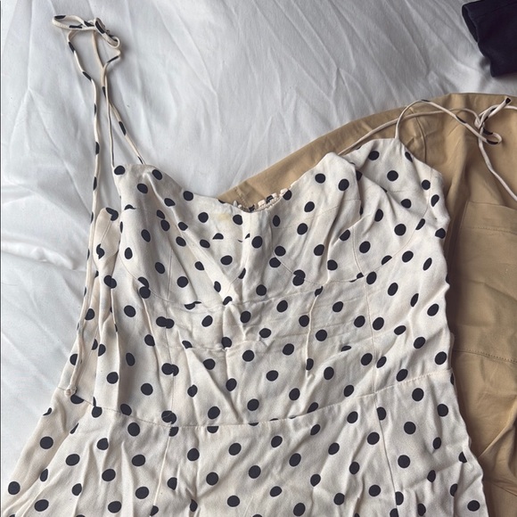 Reformation Dresses & Skirts - Reformation Cream white Polka Dot Mini Dress with Black Dots tie straps size 8
